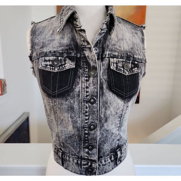 Highway Jeans Black and Gray Denim Vest Size S - Picture 1 of 5